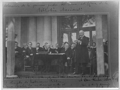 Primera imagen del registro Colocación de La primera piedra del nuevo edificio de La Biblioteca Nacional
