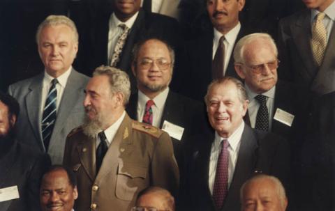 Primera imagen del registro Presidente Aylwin con Fidel Castro y Rainiero de Mónaco