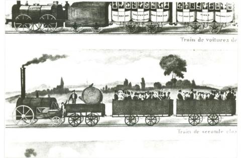 Primera imagen del registro TREN DE 1RA.CLASE Y 2DA;DIBUJO PINTADO.