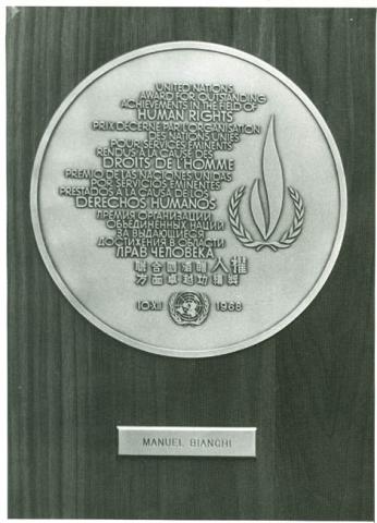 Primera imagen del registro MEDALLA MANUEL BIANCHI,DERECHOS HUMANOS