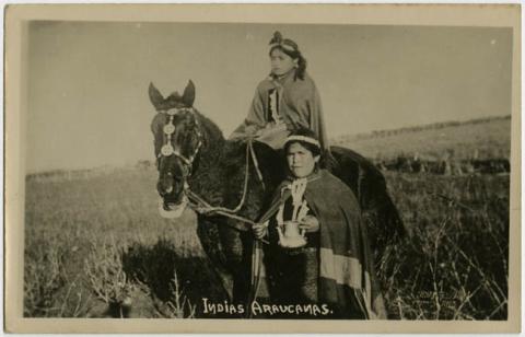 Primera imagen del registro Niñas mapuche con caballo enjaezado