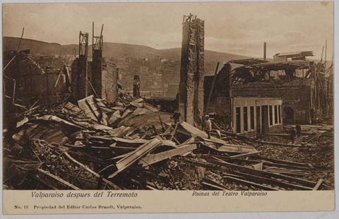 Primera imagen del registro Valparaíso después del terremoto - Ruinas del teatro de Valparaíso