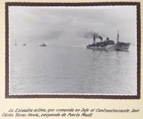 Primera imagen del registro Escuadra de la Armada de Chile en el viaje del presidente González Videla al extremo sur